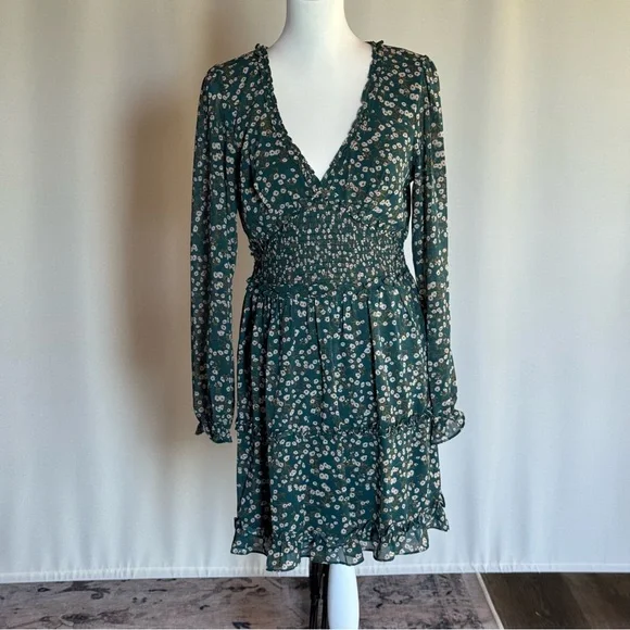 strapless open back dress Wrinkle-Resistant Chiffon Bow Tie Neck Ruffled Sleeves Pleated Midi Dress, Green / M main image 0